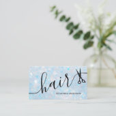 Elegant Blue Opal Glitter Hair Script Scissors Visitenkarte (Stehend Vorderseite)