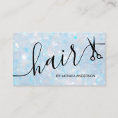 Elegant Blue Opal Glitter Hair Script Scissors Visitenkarte (Vorderseite)
