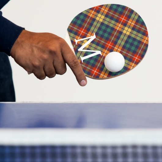 Elegant blue & orang tartan plaid Monogram Tischtennis Schläger (InSitu)