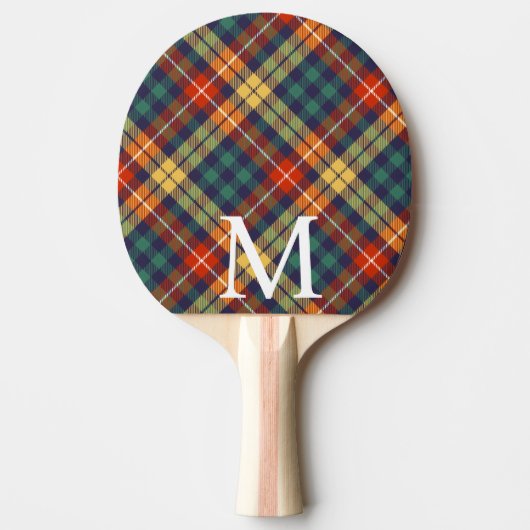 Elegant blue & orang tartan plaid Monogram Tischtennis Schläger (Vorderseite)