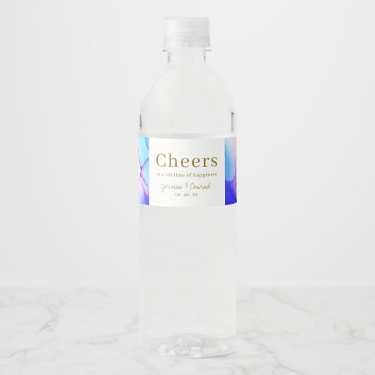 Elegant Blue Orange Wedding Wasserflaschenetikett (Vorderseite)