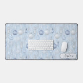Elegant Blue Ornament Pattern Desk Mat Custom Schreibtischunterlage (Tastatur & Maus)