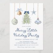 Elegant Blue Ornaments Merry Little Holiday Party Einladung (Vorderseite)