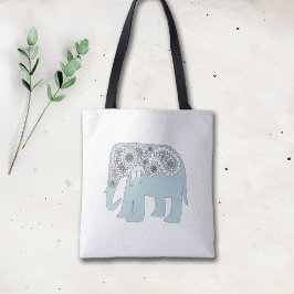 Elegant Blue Paisley Elephant Tasche