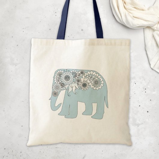 Elegant Blue Paisley Elephant Tragetasche