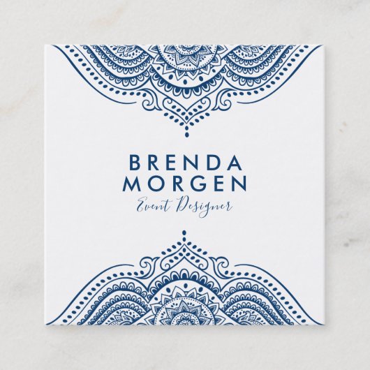 Elegant Blue Paisley Mandala Quadratische Visitenkarte (Vorderseite)