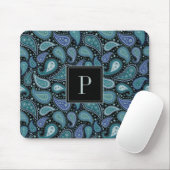 Elegant Blue Paisley Pattern Monogram Mousepad (Mit Mouse)