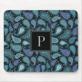 Elegant Blue Paisley Pattern Monogram Mousepad (Vorne)