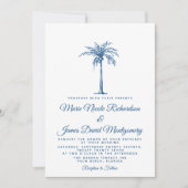 Elegant Blue Palm Formal Beach Hochzeit Einladung (Vorderseite)