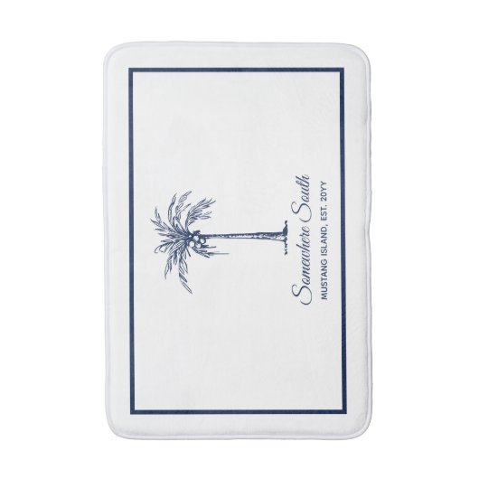 Elegant Blue Palm Tree Personalisiert Badematte (Vorderseite Vertikal)