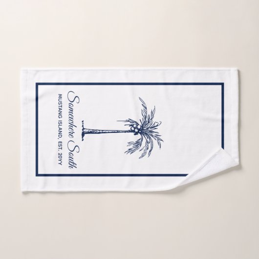 Elegant Blue Palm Tree Personalisiert Badhandtuch Set (Handtuch)