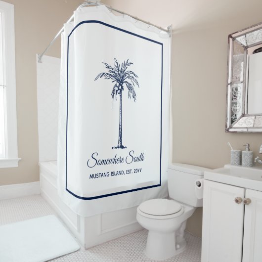 Elegant Blue Palm Tree Personalisiert Duschvorhang (Beispiel)