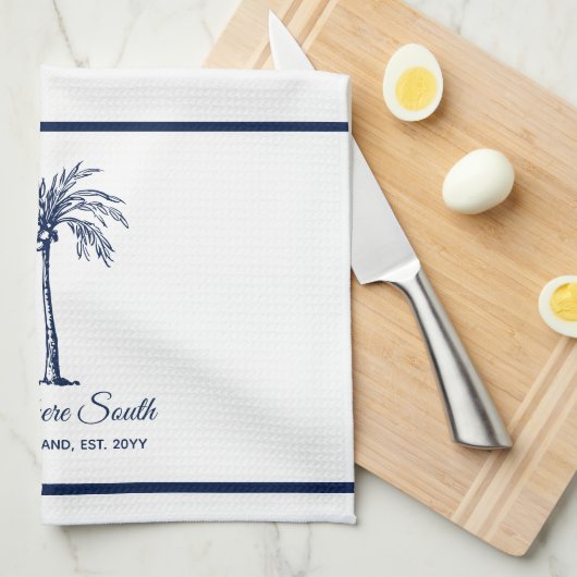 Elegant Blue Palm Tree Personalisiert Geschirrtuch (Viertel Falte)