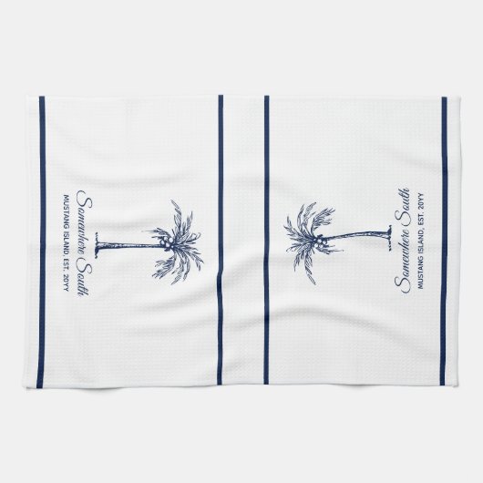 Elegant Blue Palm Tree Personalisiert Geschirrtuch (Horizontal)
