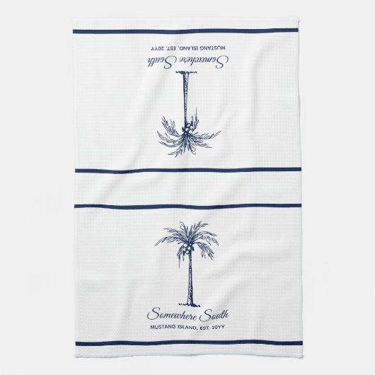 Elegant Blue Palm Tree Personalisiert Geschirrtuch (Vertikal)
