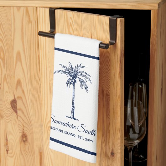 Elegant Blue Palm Tree Personalisiert Geschirrtuch (Drittel gefaltet)