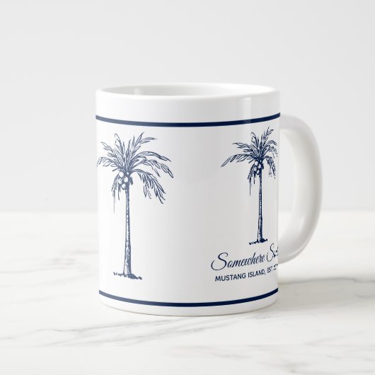 Elegant Blue Palm Tree Personalisiert Jumbo-Tasse (Vorderseite Rechts)
