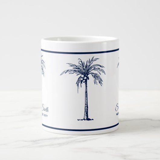 Elegant Blue Palm Tree Personalisiert Jumbo-Tasse (Vorderseite)