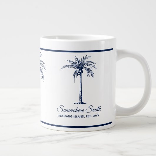 Elegant Blue Palm Tree Personalisiert Jumbo-Tasse (Rechts)