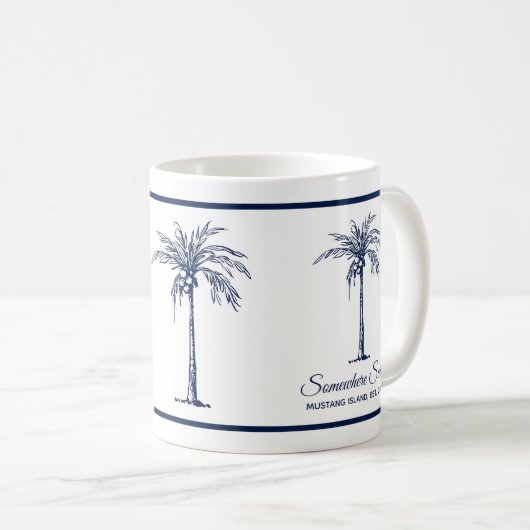 Elegant Blue Palm Tree Personalisiert Kaffeetasse (VorderseiteRechts)