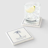 Elegant Blue Palm Tree Personalisiert Steinuntersetzer (Seitenansicht)