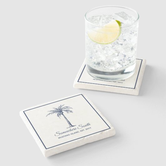 Elegant Blue Palm Tree Personalisiert Steinuntersetzer (Seitenansicht)