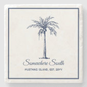 Elegant Blue Palm Tree Personalisiert Steinuntersetzer (Vorderseite)