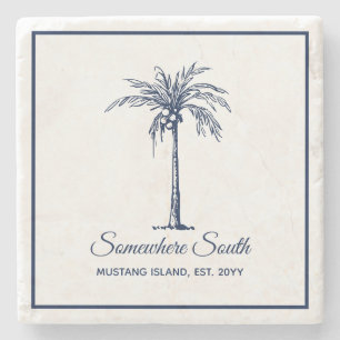 Elegant Blue Palm Tree Personalisiert Steinuntersetzer