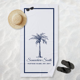 Elegant Blue Palm Tree Personalisiert Strandtuch