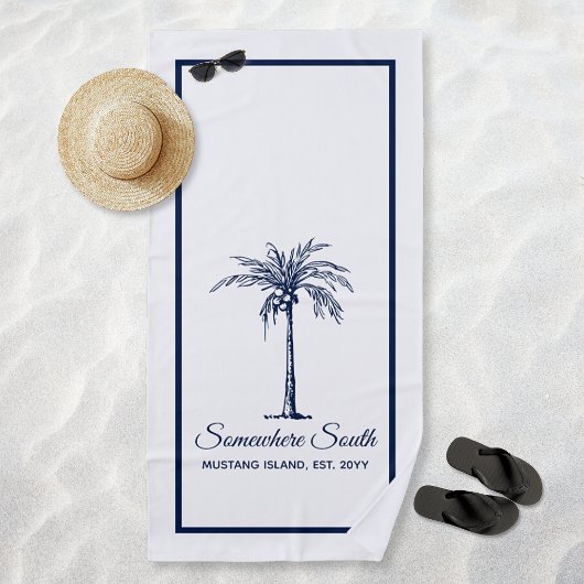 Elegant Blue Palm Tree Personalisiert Strandtuch