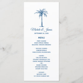 Elegant Blue Palm Tree Tropical Beach Hochzeit Menükarte