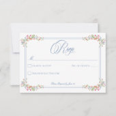 Elegant Blue Pastel Wildflower Border Wedding RSVP Karte (Vorderseite)