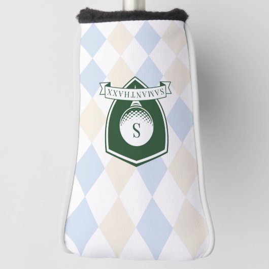 Elegant Blue Pattern Green Golfer Name Monogram Golf Headcover (Rotieren 90)