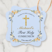 Elegant Blue Peach Floral 1. Heilige Kommunion Gef Geschenkanhänger (Rückseite)