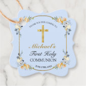 Elegant Blue Peach Floral 1. Heilige Kommunion Gef Geschenkanhänger (Vorderseite)