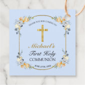 Elegant Blue Peach Floral 1. Heilige Kommunion Geschenkanhänger (Rückseite)