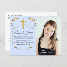 Elegant Blue Peach Floral Bestätigung Vielen Dank Postkarte