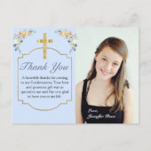 Elegant Blue Peach Floral Bestätigung Vielen Dank Postkarte (Vorderseite)