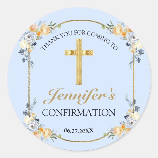 Elegant Blue Peach Floral Bestätigung Vielen Dank Runder Aufkleber (Vorderseite)