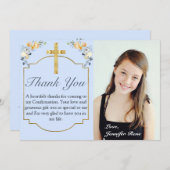 Elegant Blue Peach Floral Confirmation Dankeskarte (Vorne/Hinten)