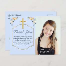 Elegant Blue Peach Floral Confirmation Vielen Dank Postkarte