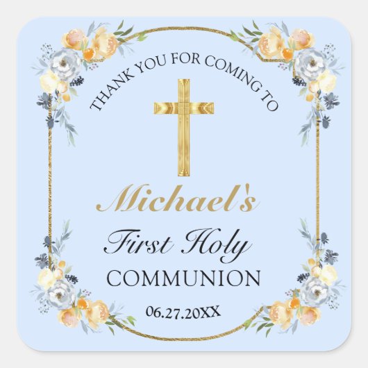 Elegant Blue Peach Floral Heilige Kommune Vielen D Quadratischer Aufkleber (Vorderseite)