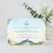 Elegant Blue Peacock Botanical Wedding Style Begleitkarte (Stehend Vorderseite)
