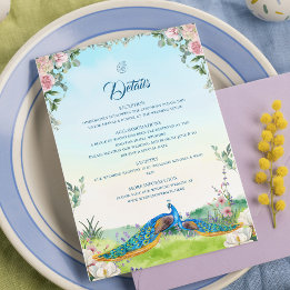 Elegant Blue Peacock Botanical Wedding Style Begleitkarte