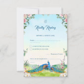 Elegant Blue Peacock Floral Wedding Theme RSVP Karte (Vorderseite)