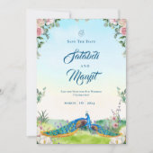 Elegant Blue Peacock Floral Wedding Theme    Save The Date (Vorderseite)