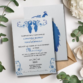 Elegant Blue Peakcock Wedding Invitation 5"x7" Einladung