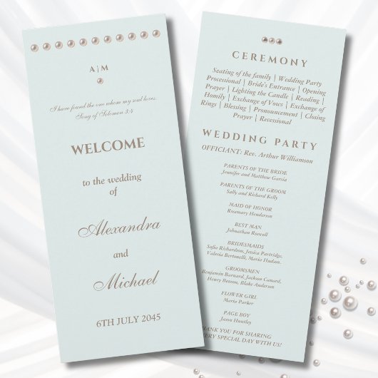 Elegant Blue Pearl Christian Wedding Program Programm