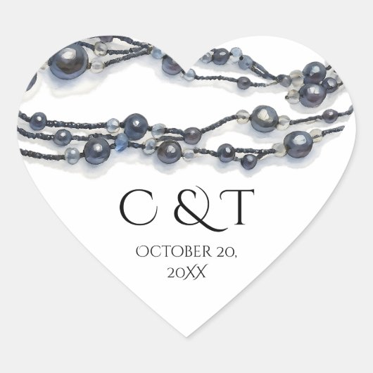 Elegant Blue Pearl Watercolor Moderne Hochzeit Herz-Aufkleber (Vorderseite)