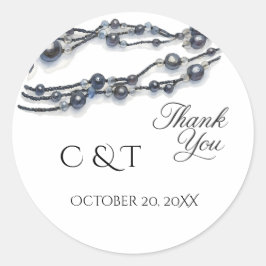 Elegant Blue Pearl Watercolor Moderne Hochzeit Runder Aufkleber